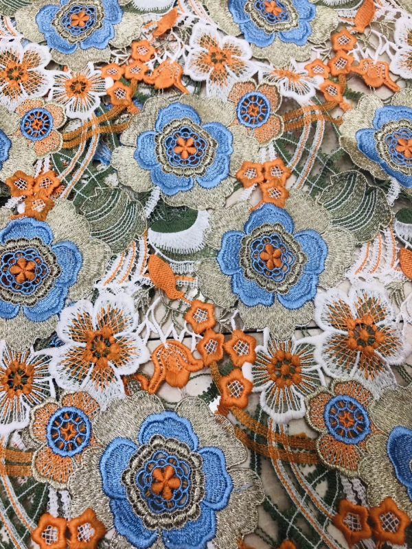 Multicolor Floral Embroidered Water Soluble Dresses Lace Fabric