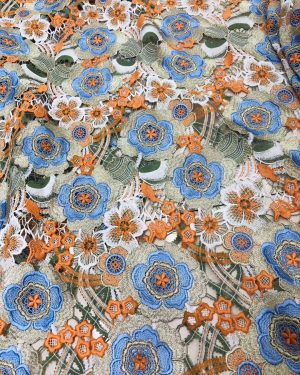 Multicolor Floral Embroidered Water Soluble Dresses Lace Fabric