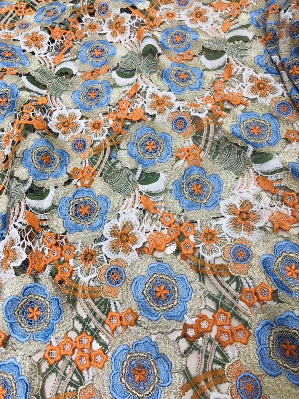 Multicolor Floral Embroidered Water Soluble Dresses Lace Fabric