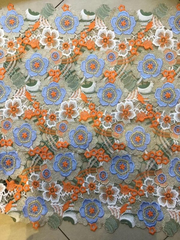 Multicolor Floral Embroidered Water Soluble Dresses Lace Fabric