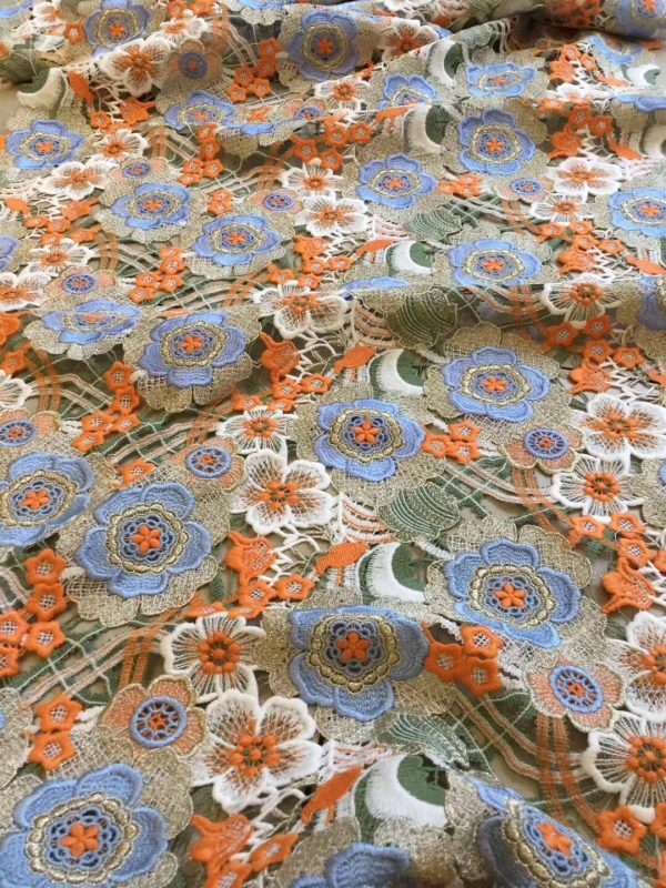 Multicolor Floral Embroidered Water Soluble Dresses Lace Fabric