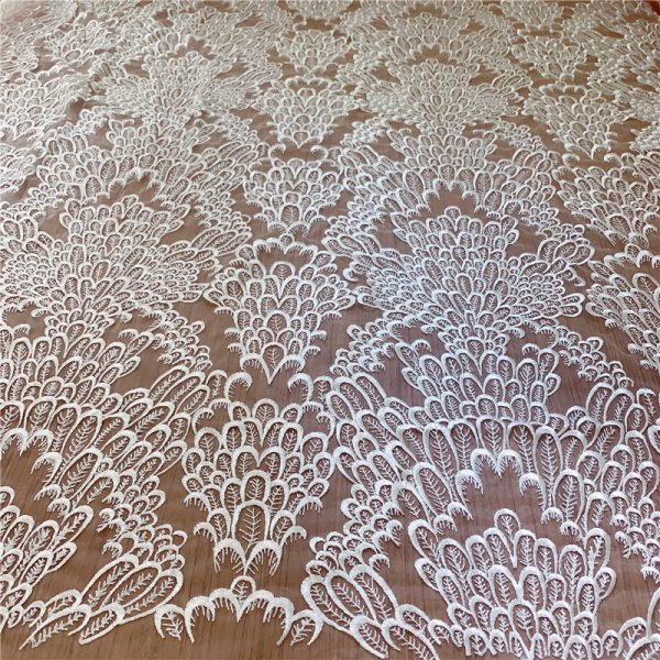 Offwhite Floral Embroidered Bridal Dresses Lace Fabric
