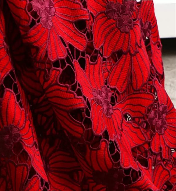 Red Floral Embroidered Water Soluble Dresses Lace Fabric