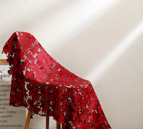 Red Floral Embroidered Water Soluble Dresses Lace Fabric