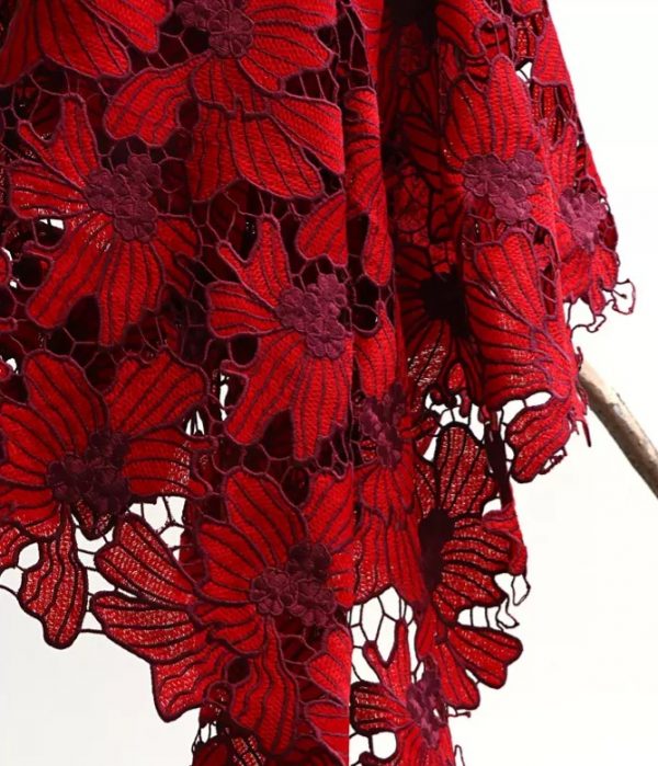 Red Floral Embroidered Water Soluble Dresses Lace Fabric