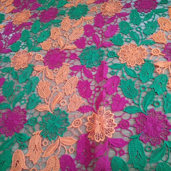 Colorful water soluble guipure dress lace fabric