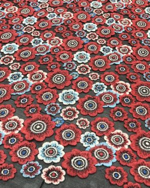 Multicolor Floral Embroidered French Net Lace Fabric