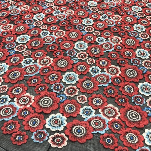 Multicolor Floral Embroidered French Net Lace Fabric