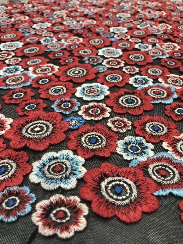 Multicolor Floral Embroidered French Net Lace Fabric