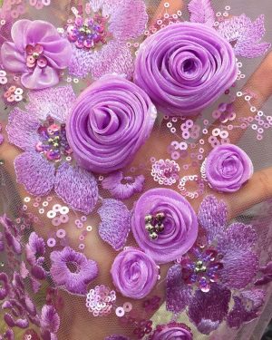 Multicolor 3D Floral Embroidery Haute Wedding Lace Dress Fabric