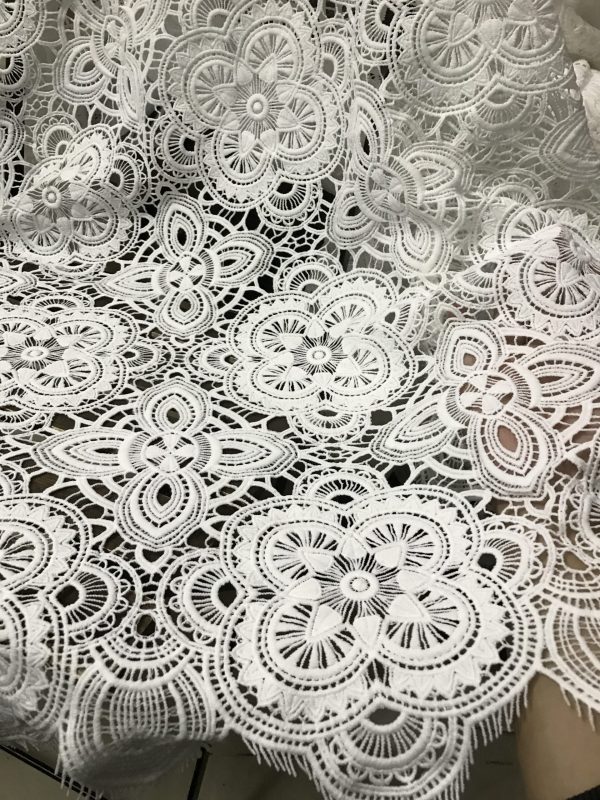Offwhite Floral Embroidered Water Soluble Bridal Dresses Guipure Lace Fabric