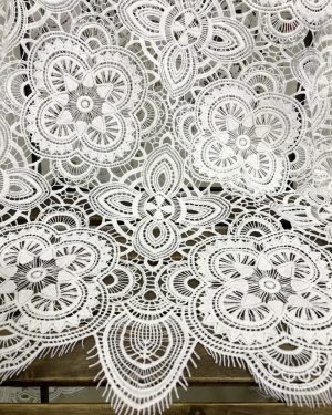 Offwhite Floral Embroidered Water Soluble Bridal Dresses Guipure Lace Fabric