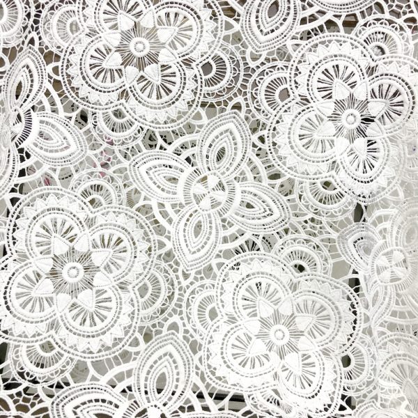 Offwhite Floral Embroidered Water Soluble Bridal Dresses Guipure Lace Fabric