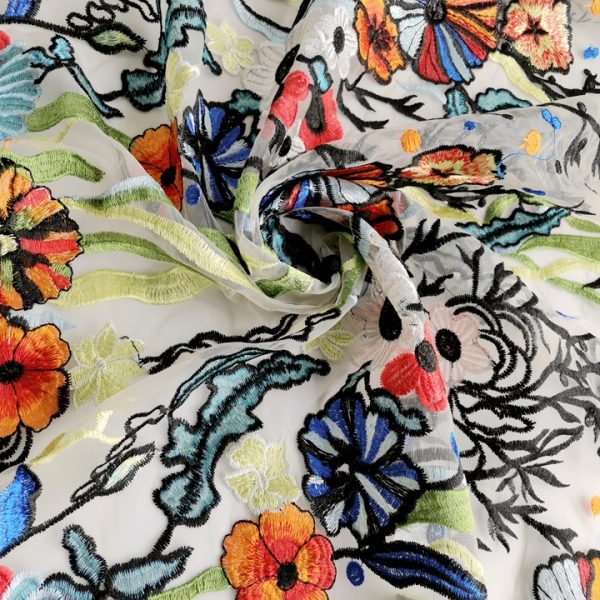 Multicolor Floral Embroidered Designer Dresses Lace Fabric
