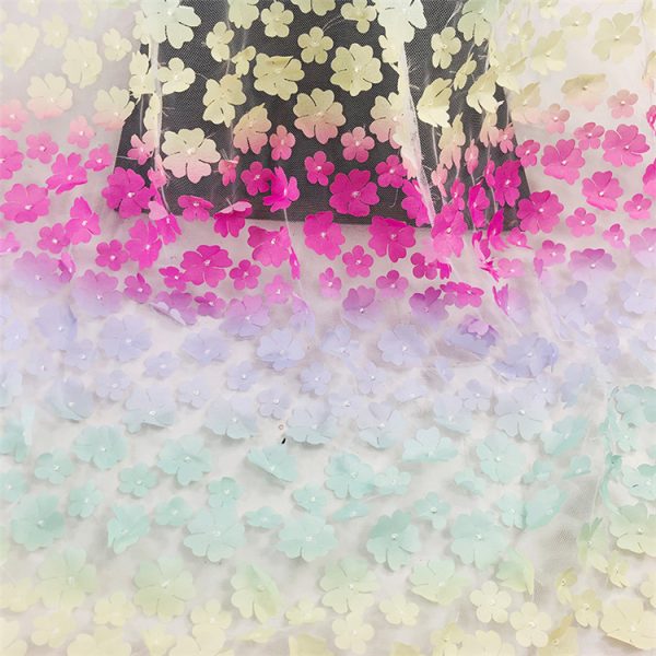 3d Floral Rainbow Net Embroidery Party Dancing Dress Fabric
