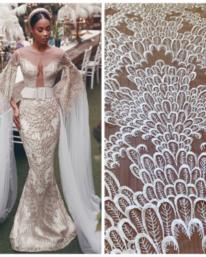 Offwhite Floral Embroidered Bridal Dresses Lace Fabric