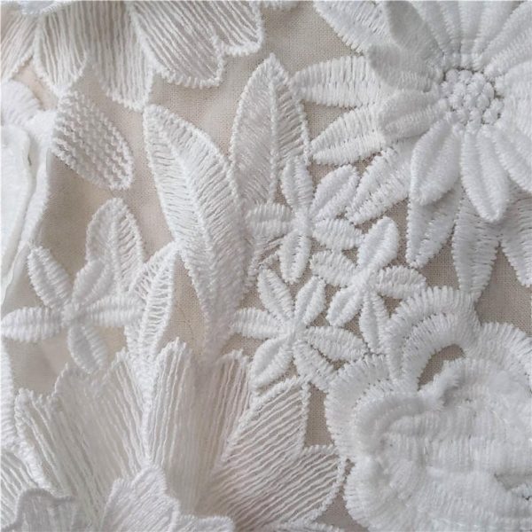 3D Sunflower Ivory Embroidered Veil Lace Fabric