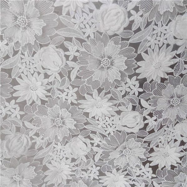 3D Sunflower Ivory Embroidered Veil Lace Fabric