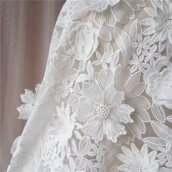 3D Sunflower Ivory Embroidered Veil Lace Fabric