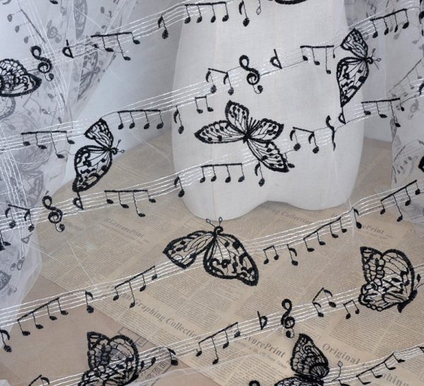 Butterfly Musical Tulle Floral Lace Fabric Bilateral Embroidered Wedding Fabric