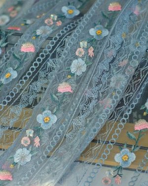 Ivory Blue Black Tulle Floral Embroidery Exquisite Bridal Wedding Veil Lace
