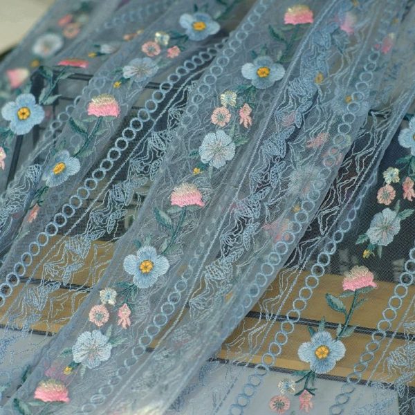 Ivory Blue Black Tulle Floral Embroidery Exquisite Bridal Wedding Veil Lace