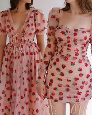 Strawberry sequins mesh dress lace fabric