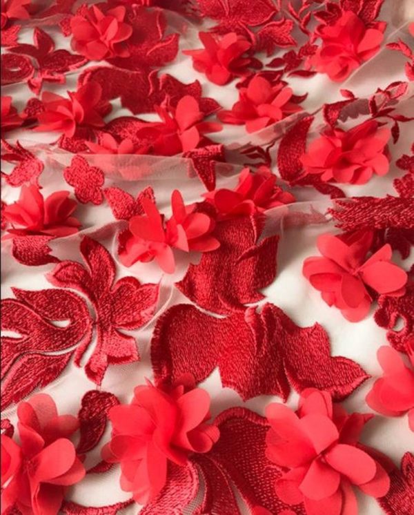 luxury 3D chiffon flower mesh bridal floral embroidery wedding fabric