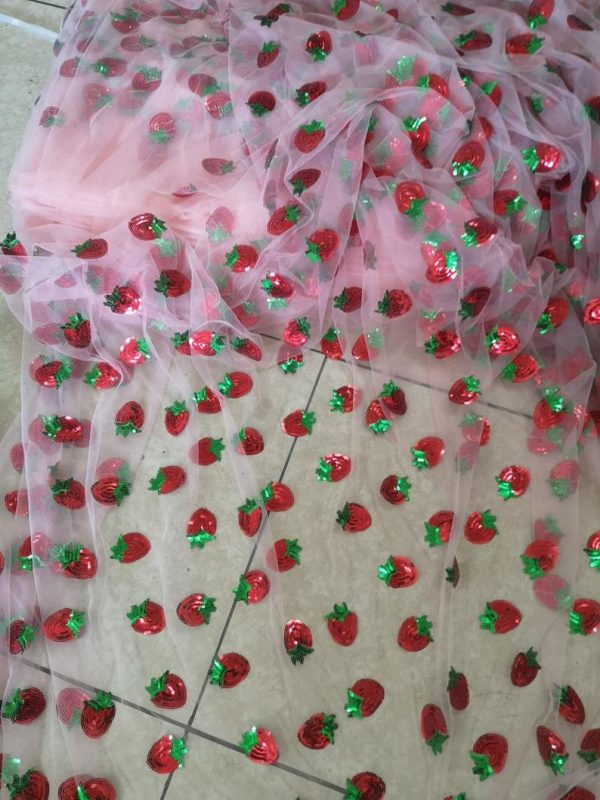 Strawberry sequins mesh dress lace fabric