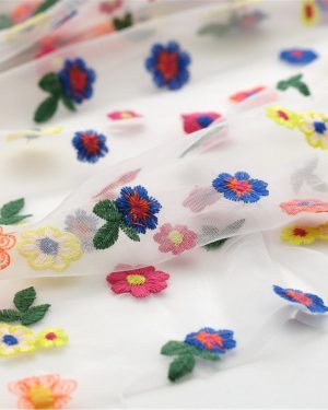 Colorful Sunflower Embroidered Net dress lace fabric