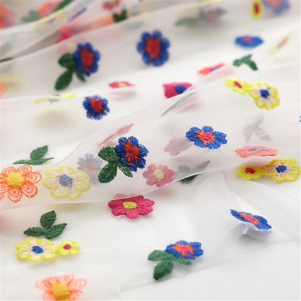 Colorful Sunflower Embroidered Net dress lace fabric