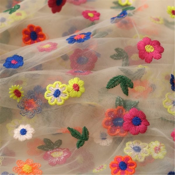 Colorful Sunflower Embroidered Net dress lace fabric