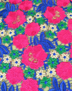 Multicolor 3D Floral Embroidered Water Soluble Flowers Dresses Lace Fabric