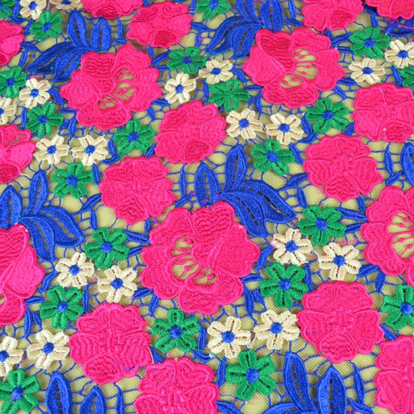 Multicolor 3D Floral Embroidered Water Soluble Flowers Dresses Lace Fabric