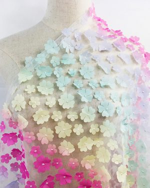 3d Floral Rainbow Net Embroidery Party Dancing Dress Fabric