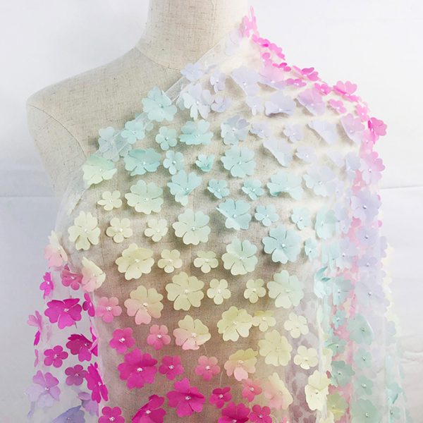 3d Floral Rainbow Net Embroidery Party Dancing Dress Fabric