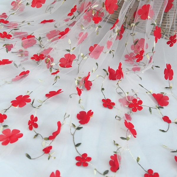 3d Flower Chiffon Embroidery Lace Dress Fabric