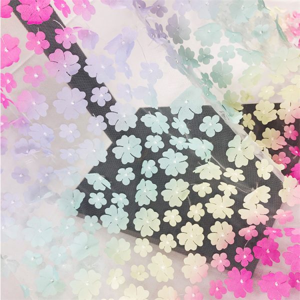 3d Floral Rainbow Net Embroidery Party Dancing Dress Fabric