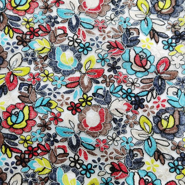 Multicolor Floral Embroidered Dresses Lace Fabric