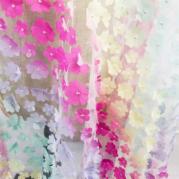 3d Floral Rainbow Net Embroidery Party Dancing Dress Fabric