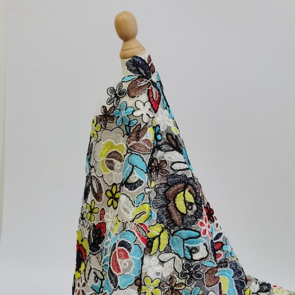 Multicolor Floral Embroidered Dresses Lace Fabric