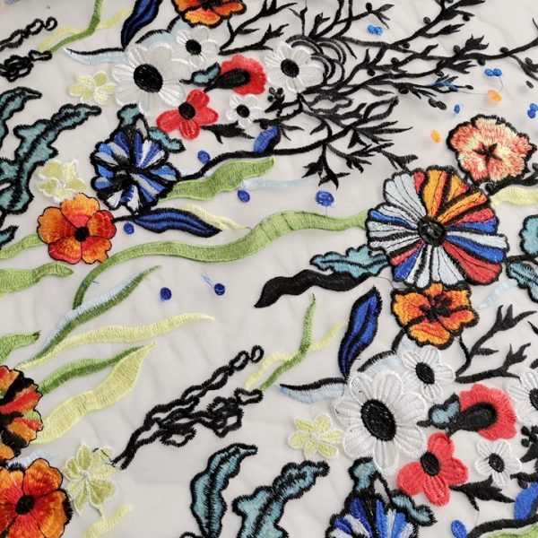 Multicolor Floral Embroidered Designer Dresses Lace Fabric