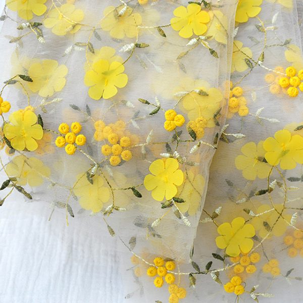 3d Flower Chiffon Embroidery Lace Dress Fabric