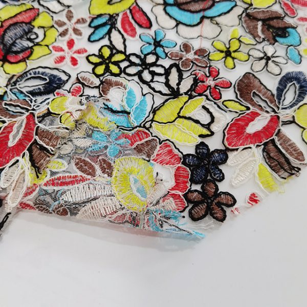 Multicolor Floral Embroidered Dresses Lace Fabric