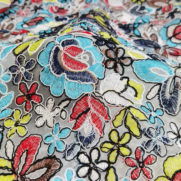 Multicolor Floral Embroidered Dresses Lace Fabric