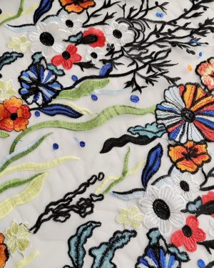 Multicolor Floral Embroidered Designer Dresses Lace Fabric