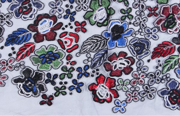 Multicolor Floral Embroidered Mesh Dresses Lace Fabric