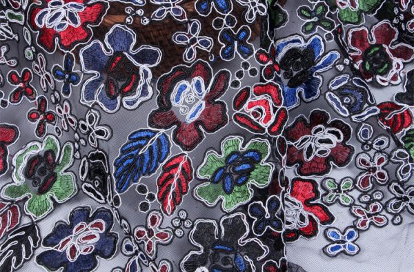 Multicolor Floral Embroidered Mesh Dresses Lace Fabric