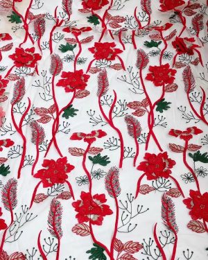 3D Multicolor Floral Embroidered French Mesh Dresses Lace Fabric