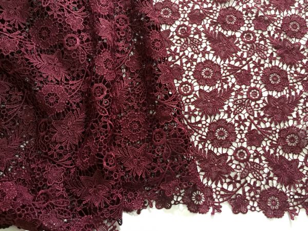 Maroon Water Soluble Dresses Guipure Lace Fabric